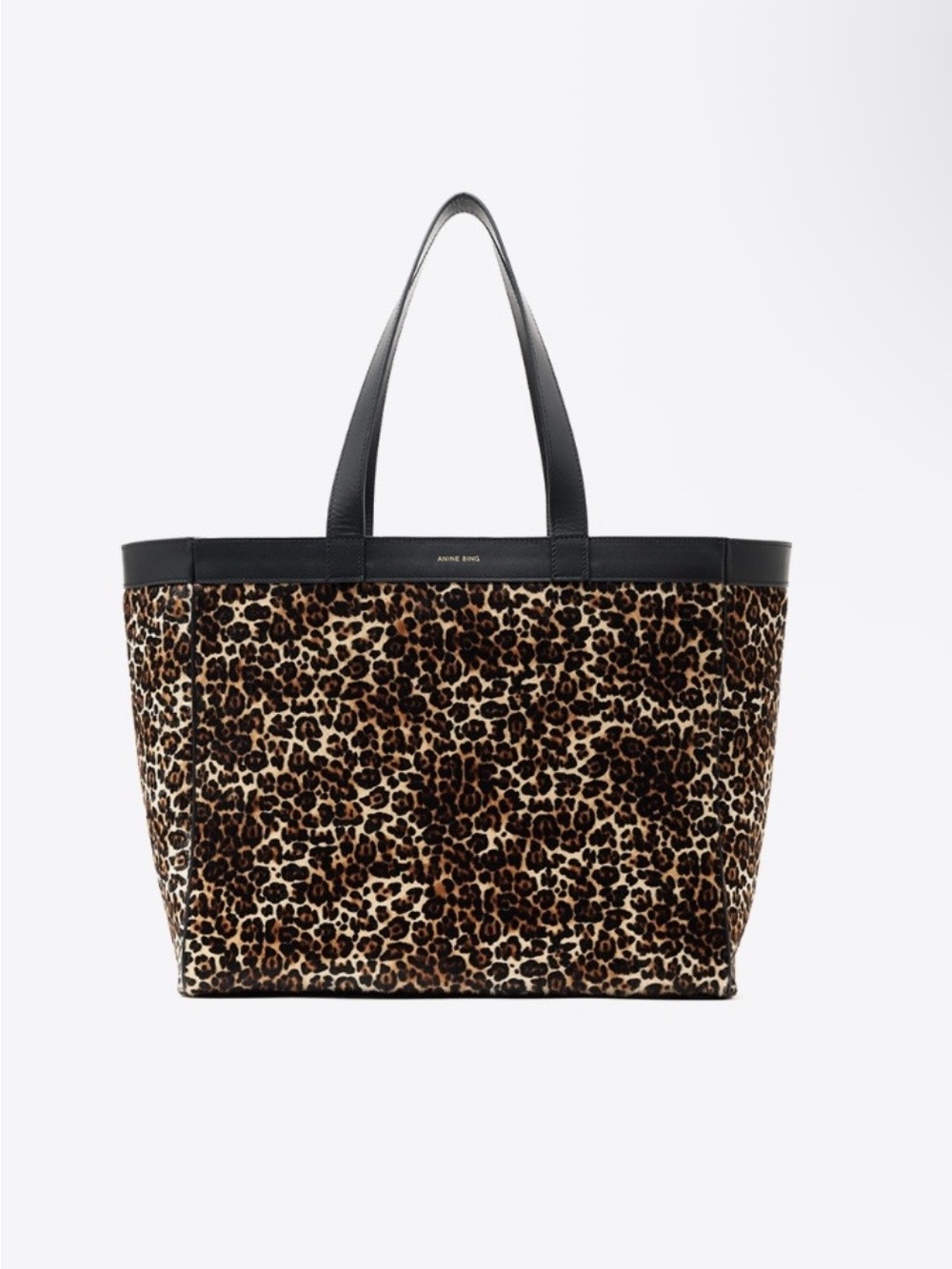 Anine Bing Large Rio Leopard-Print Tote with Black Leather Handles NWT